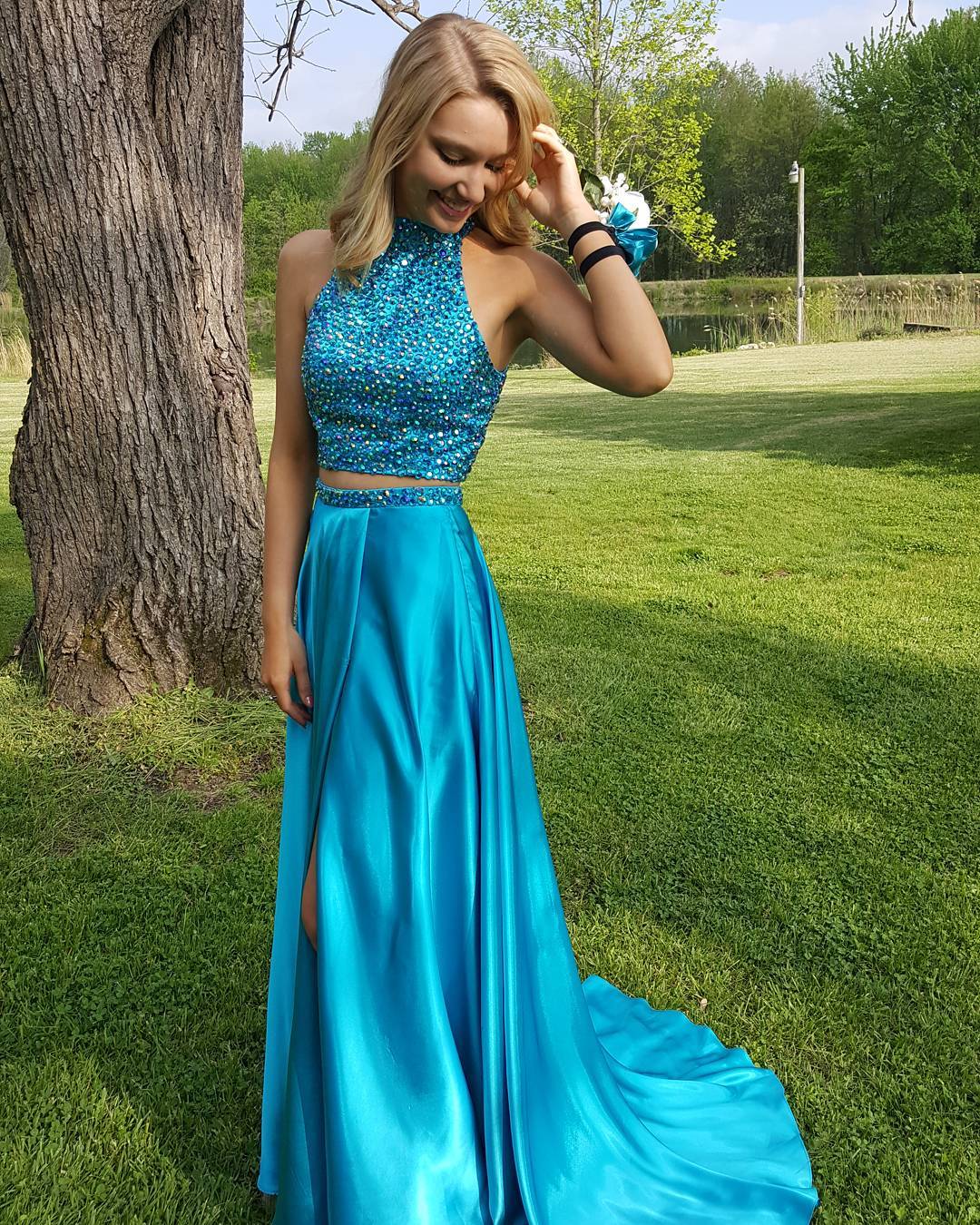 Turquoise 2 2024 piece prom dresses