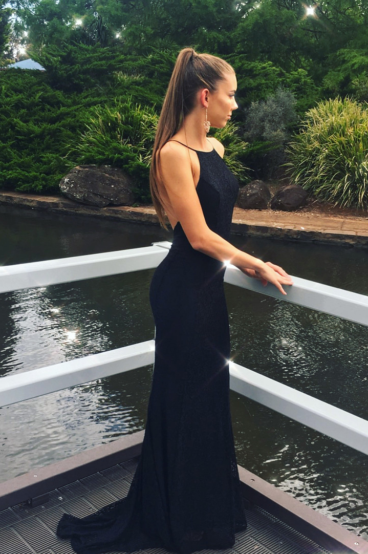 Sexy Mermaid Black Lace Long Formal 