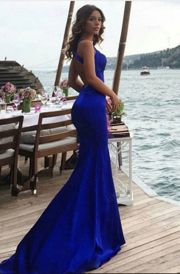 silk royal blue prom dress