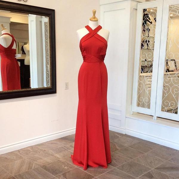  Red Halter Fitted Prom Go..