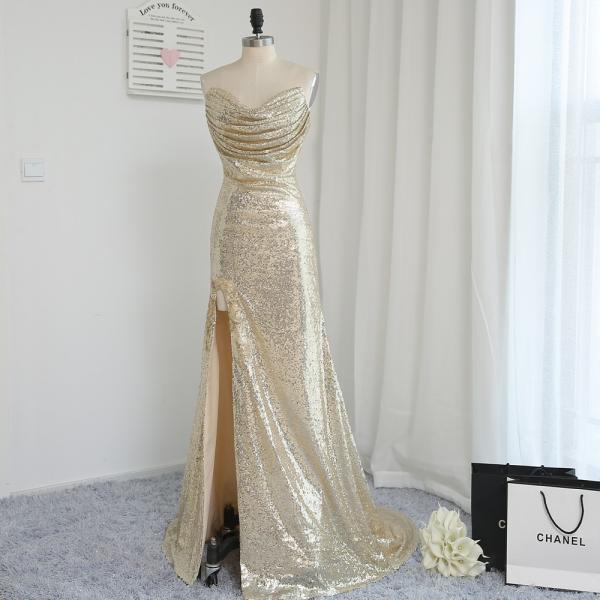  Fitted Gold Sequin Strapl..